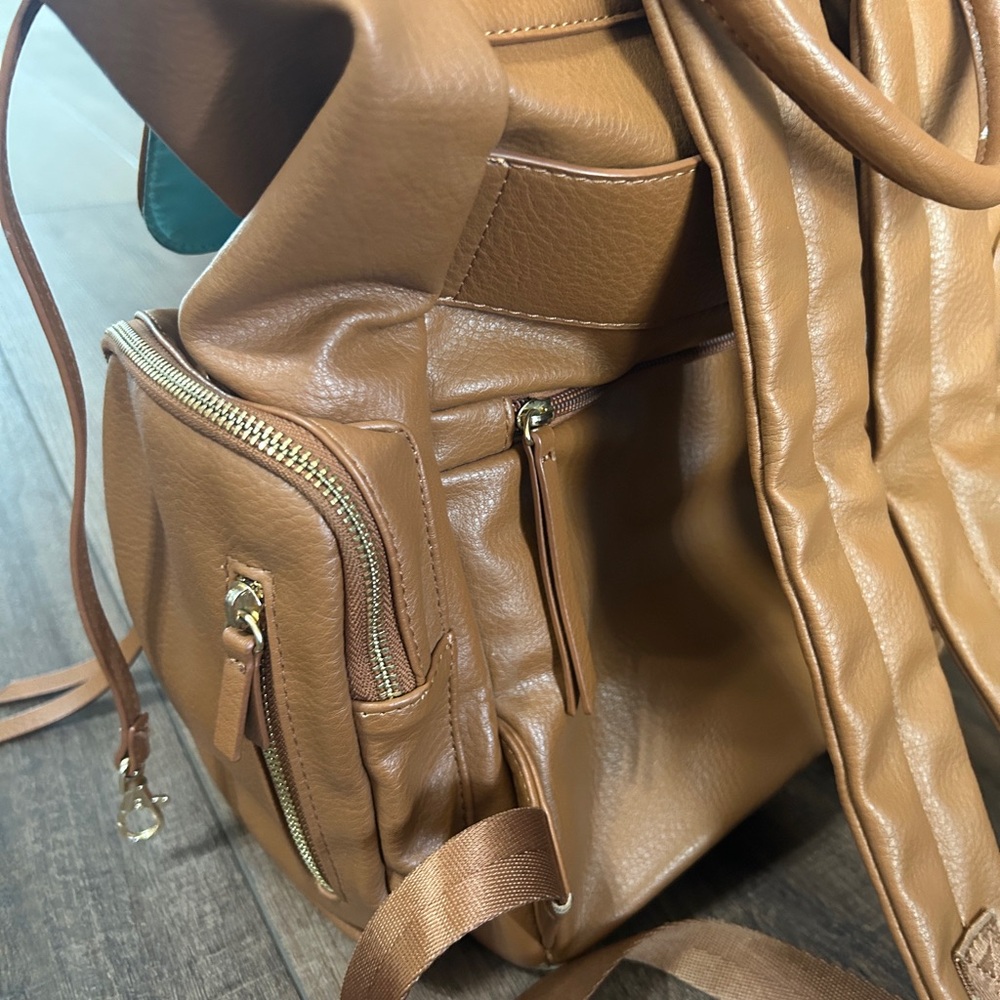 MOMINSIDE Brown Faux Leather Diaper Backpack Multi-Pocket - Picture 4 of 6